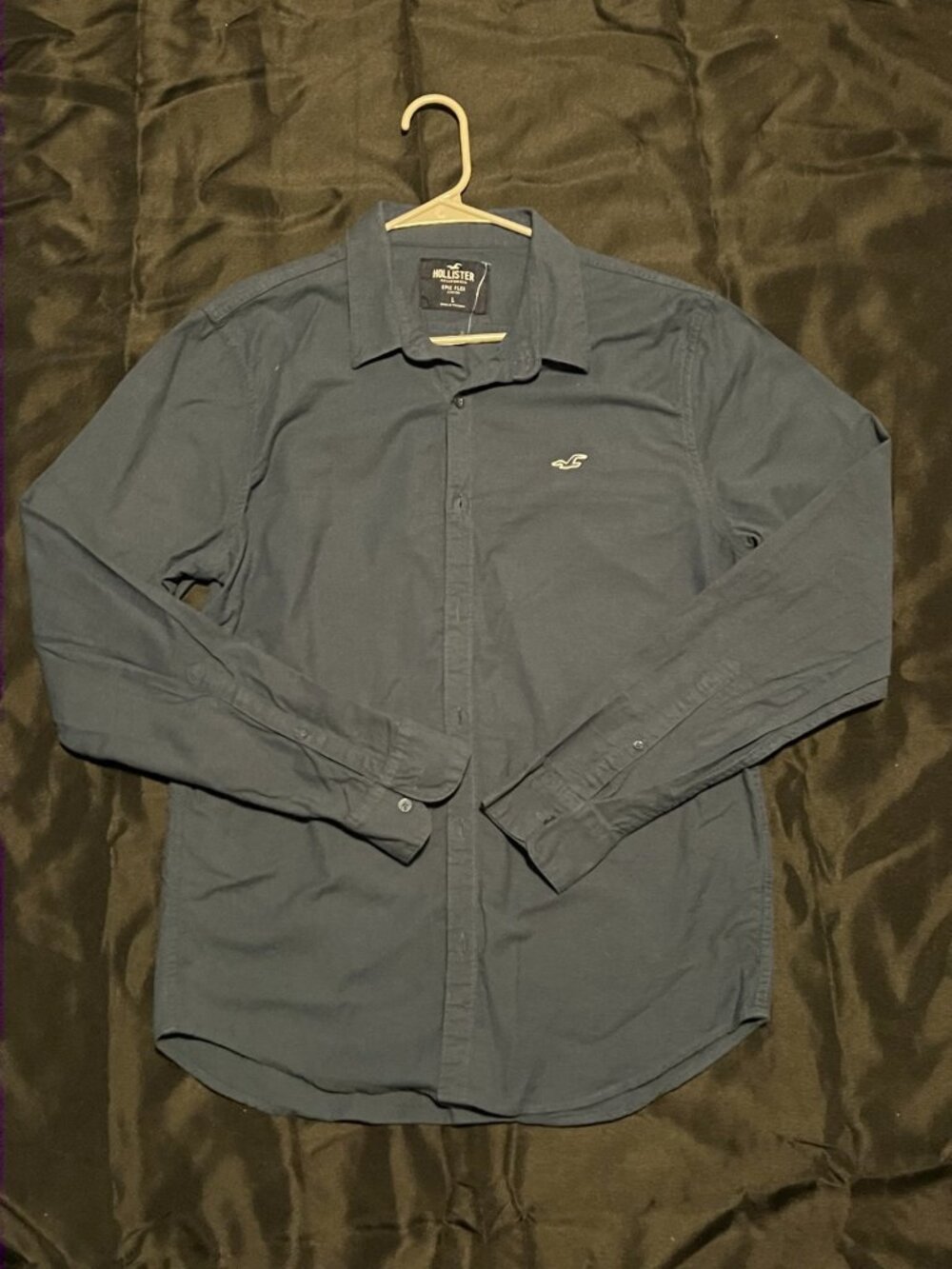 Hollister Epic Flex Men’s Large Navy Blue LS Button Down Shirt Stretch Casual